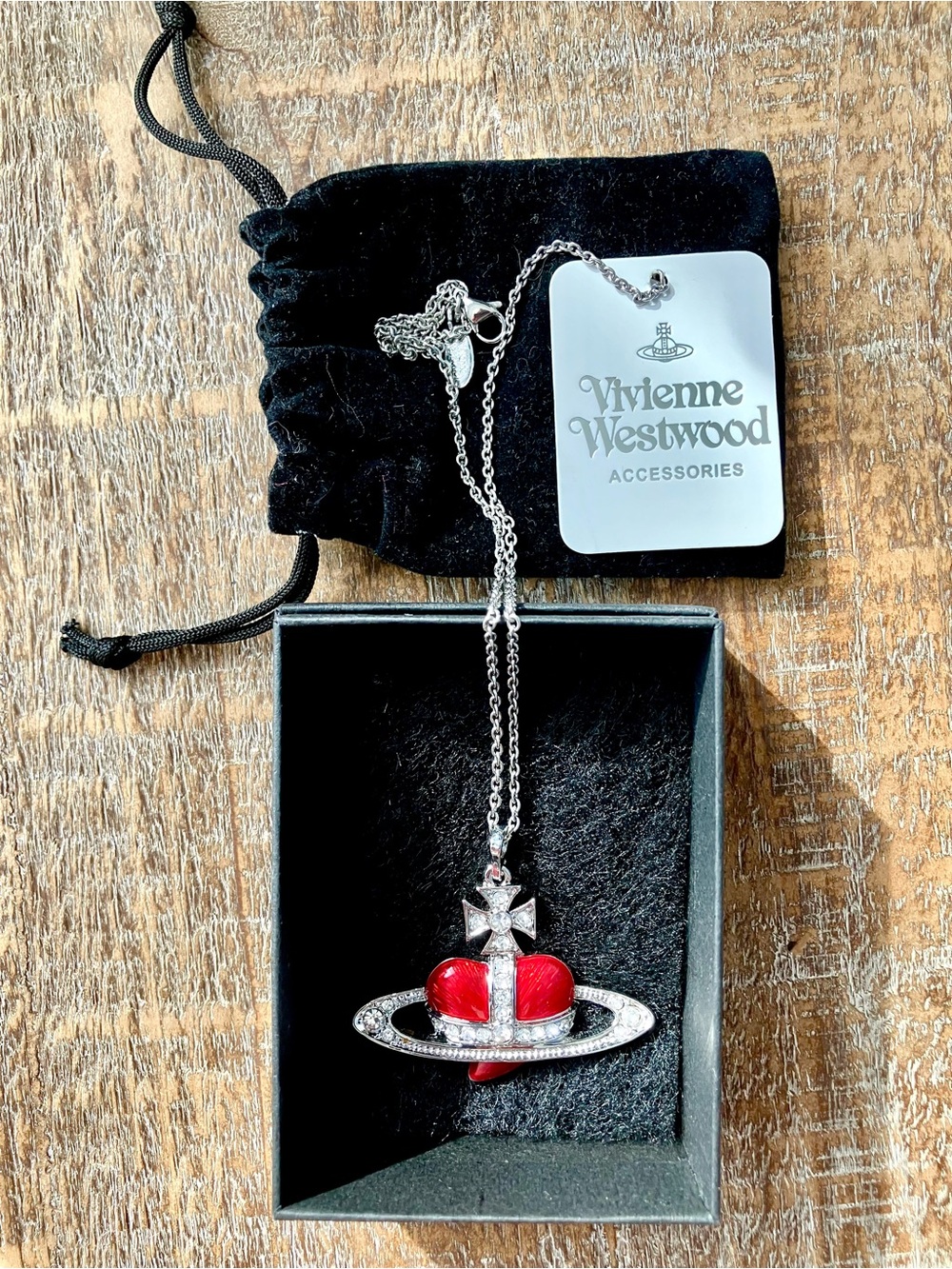 Vivienne Westwood Silver-Tone Orb Necklace with Red Heart